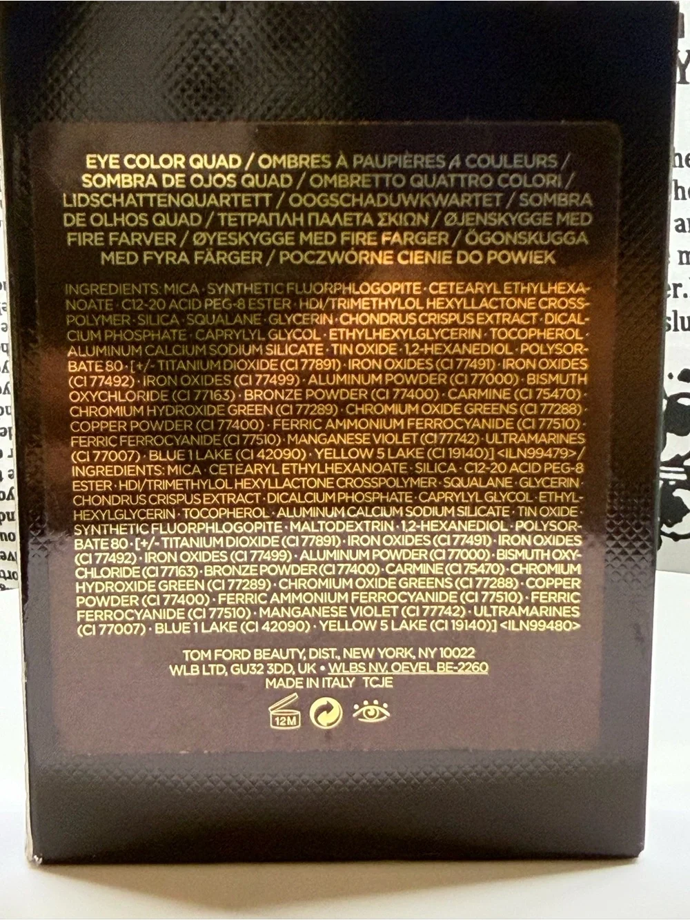 Tom Ford Black and Gold Cosmetic Packaging